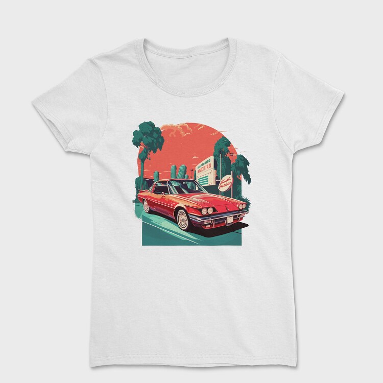 Retro Classic Car Greenish Landscape, Tricou Femei