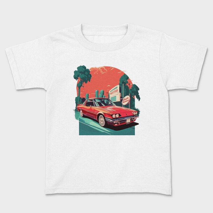 Retro Classic Car Greenish Landscape, Tricou Copii