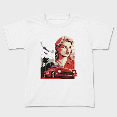 Retro Convertible Car With Woman and Nature, Tricou Copii