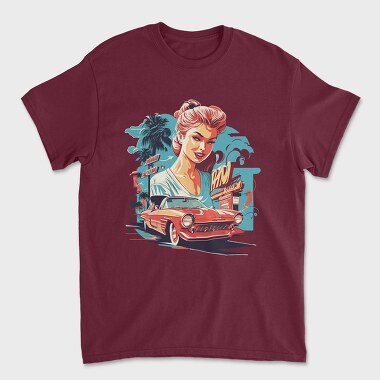 Retro Convertible Classic Car Palm Trees, Tricou Barbati (Unisex)