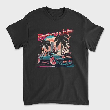 Retro Ride and Sunset Sports Car City Palm Trees Vaporwave, Tricou Barbati (Unisex)