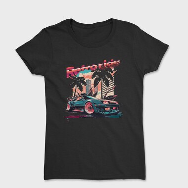 Retro Ride and Sunset Sports Car City Palm Trees Vaporwave, Tricou Femei