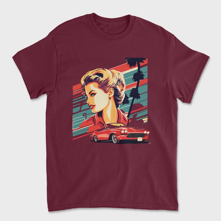 Tricou Barbati (Unisex), Vintage Car Convertible With Girl and Trees