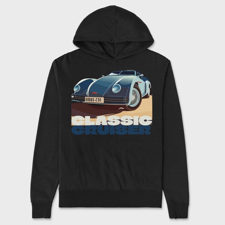 Classic Retro Car Front Perspective, Hanorac Oversize Barbati (Unisex)