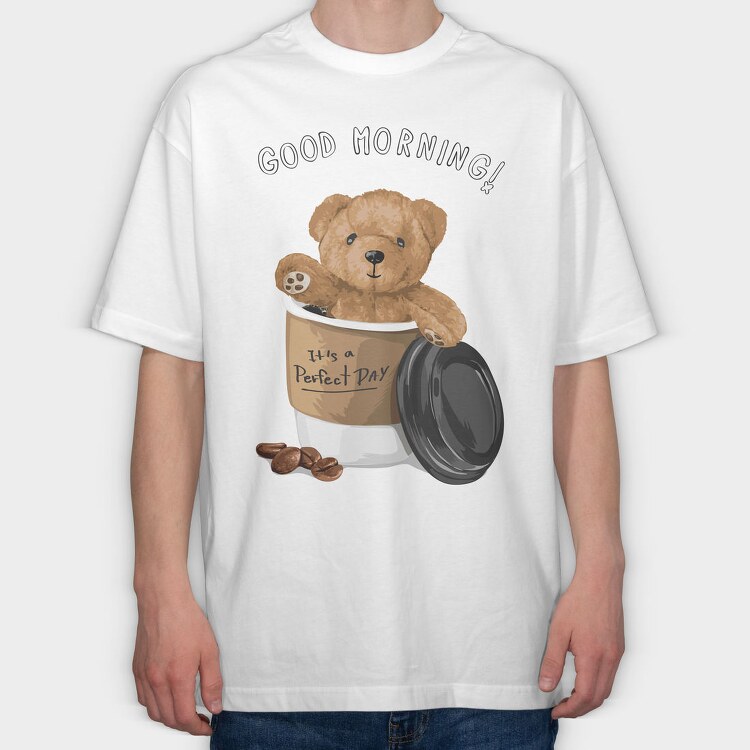 Good Morning Coffee Bear, Tricou Oversize Barbati (Unisex)