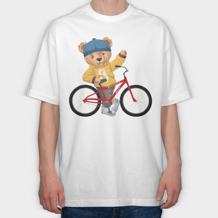 Bicycle Day Bear, Tricou Oversize Barbati (Unisex)