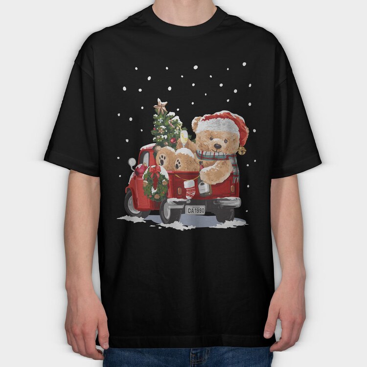 Christmas Bear Truck, Tricou Oversize Barbati (Unisex)