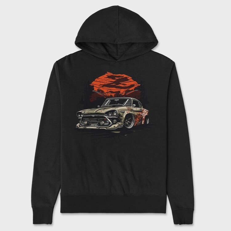 Custom Classic Car Sunset Clouds Trees, Hanorac Oversize Barbati (Unisex)