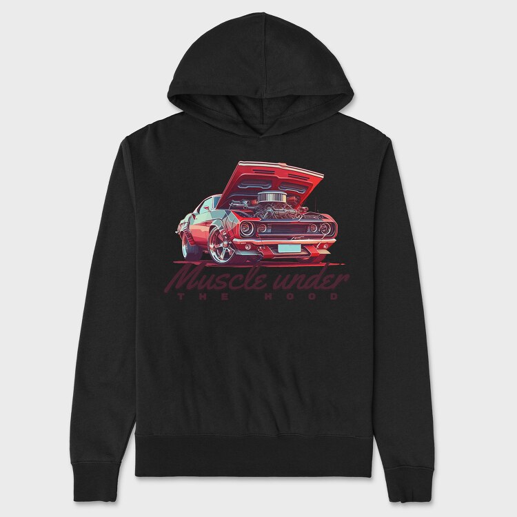 Muscle Car With Custom Engine Hood Up Muscle Under the Hood, Hanorac Oversize Barbati (Unisex)