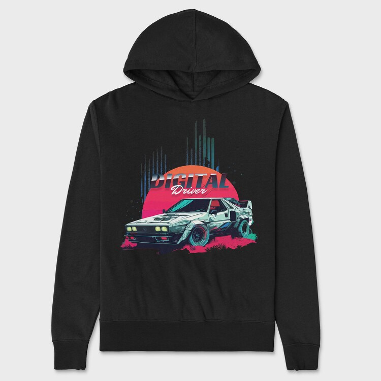 Digital Driver Futuristic Car Vaporwave, Hanorac Oversize Barbati (Unisex)