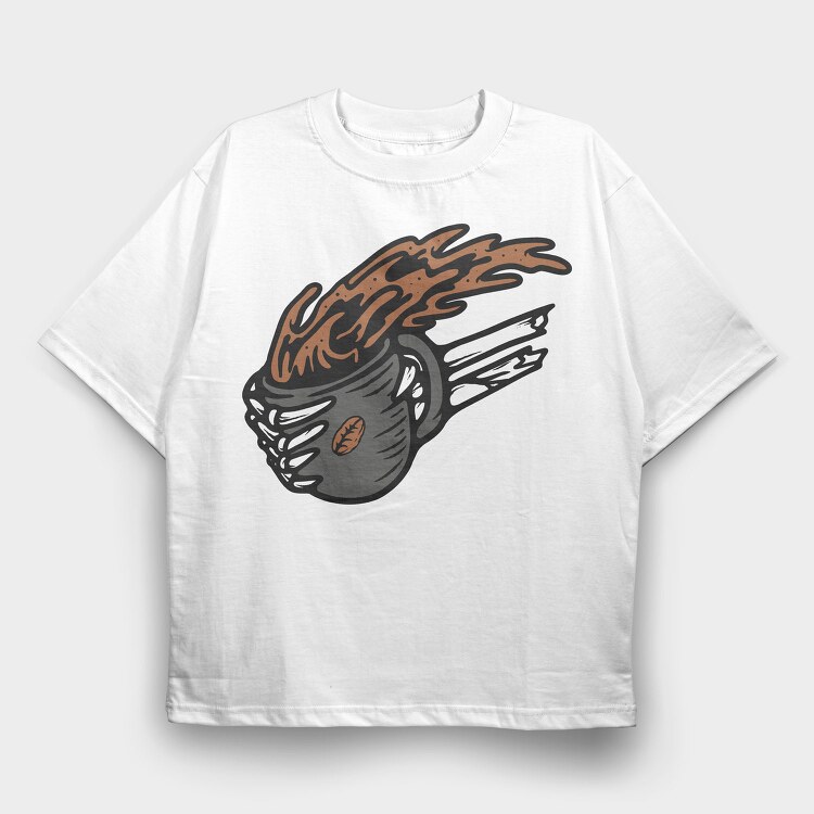 Burning Coffee Cup, Tricou Oversize Barbati (Unisex)