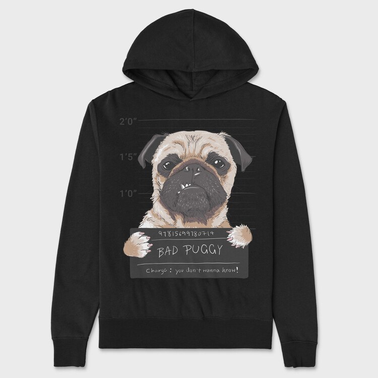 Pug Mugshot, Hanorac Oversize Barbati (Unisex)