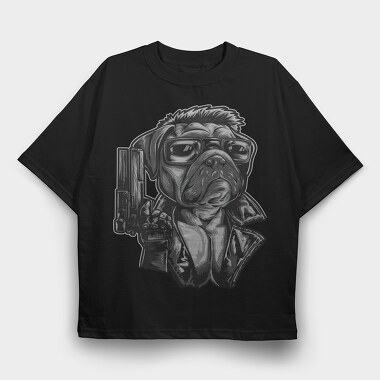 Pug Pilot, Tricou Oversize Barbati (Unisex)