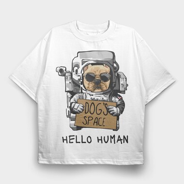 Dog Astronaut Hello, Tricou Oversize Barbati (Unisex)