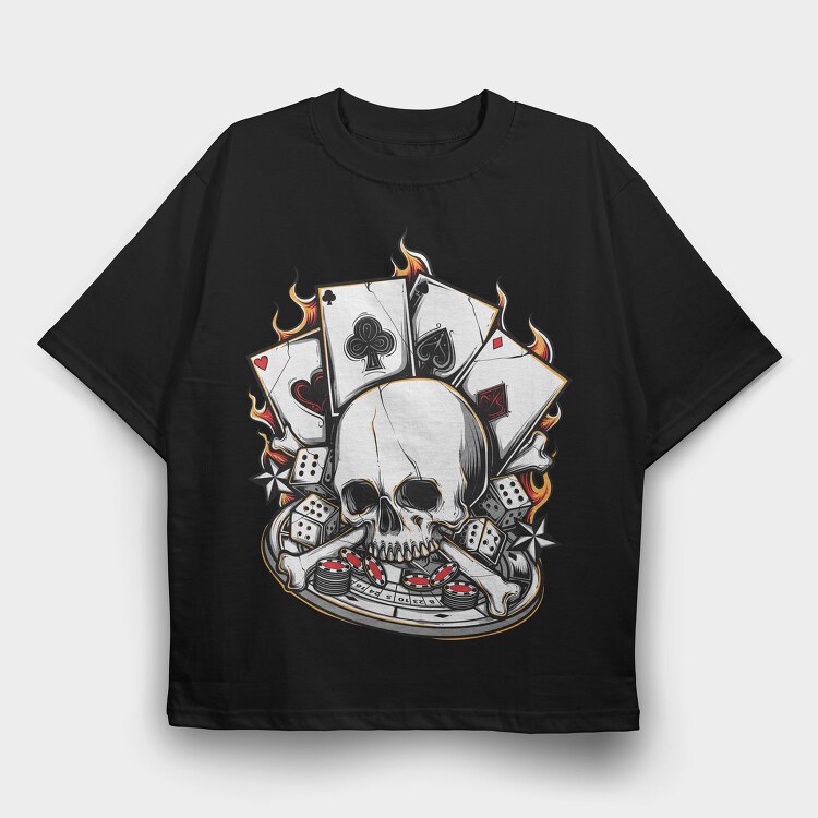 Poker Skull Bones, Tricou Oversize Barbati (Unisex)