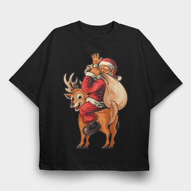 Santa Reindeer Hug, Tricou Oversize Barbati (Unisex)