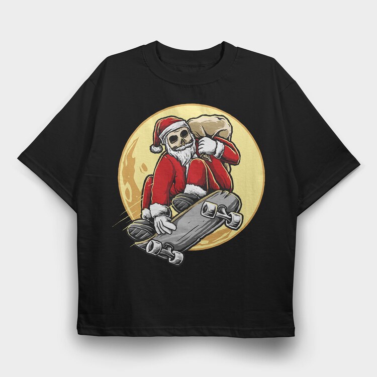 Skateboarding Skull Santa, Tricou Oversize Barbati (Unisex)