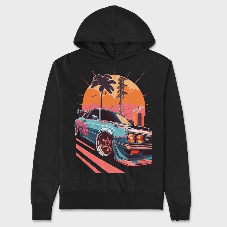 Hanorac Barbati (Unisex), Racing Car Customized Palm Trees Sunset Retro