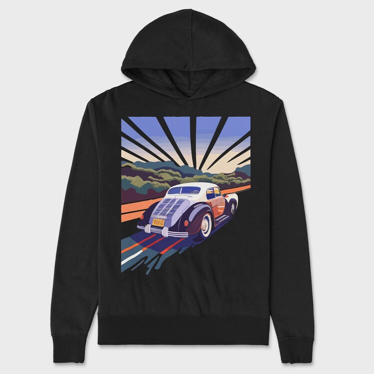 Classic Car Road Trees Sunset, Hanorac Oversize Barbati (Unisex)