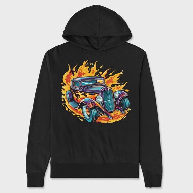 Flame Hotrod Old Car, Hanorac Oversize Barbati (Unisex)