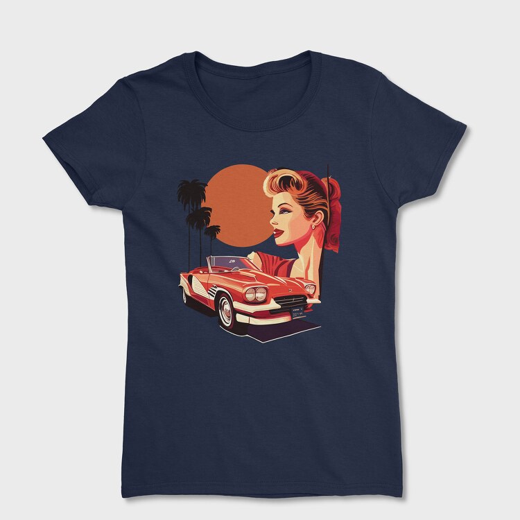 Classic Car Convertible Girl Trees, Tricou Femei