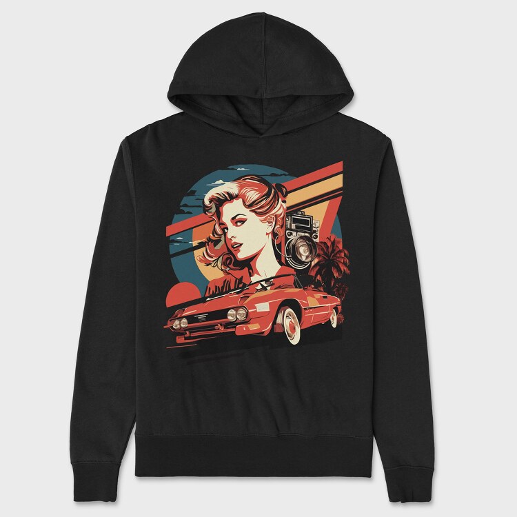 retro car sunset girls, Hanorac Oversize Barbati (Unisex)