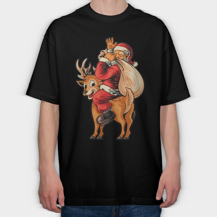 Santa Reindeer Hug, Tricou Oversize Barbati (Unisex)