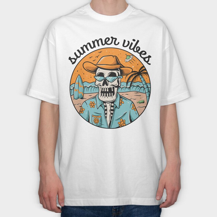 Summer Skull Vibes 1, Tricou Oversize Barbati (Unisex)