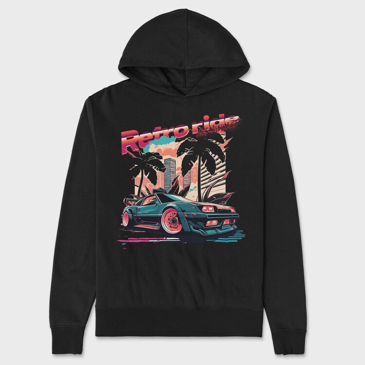 Hanorac Barbati (Unisex), Retro Ride and Sunset Sports Car City Palm Trees Vaporwave