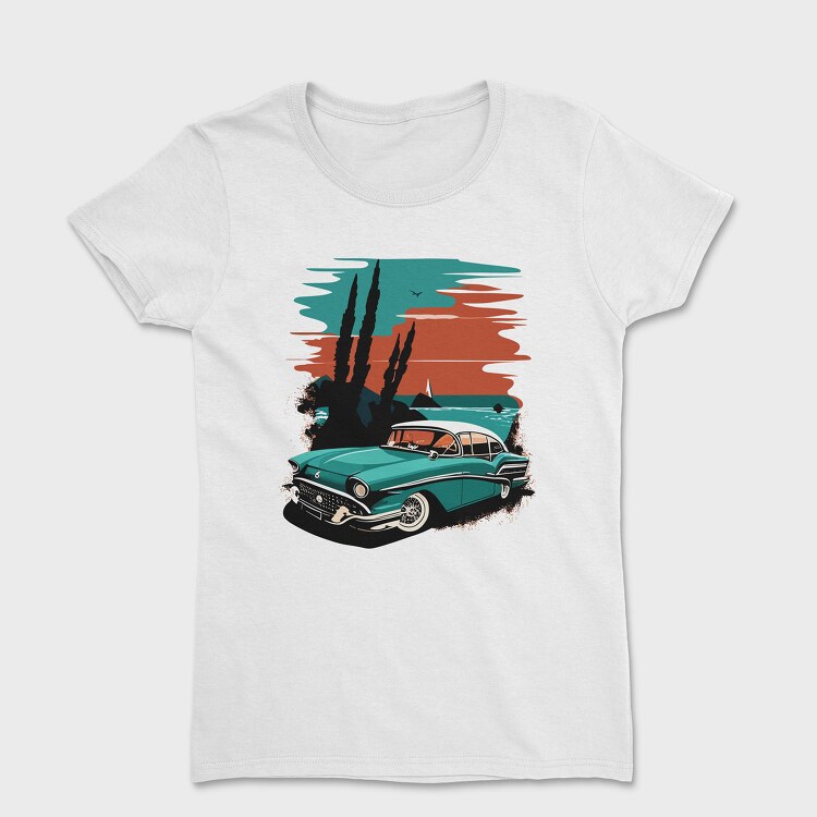 Classic 80S Car Beach Sunset Trees, Tricou Femei