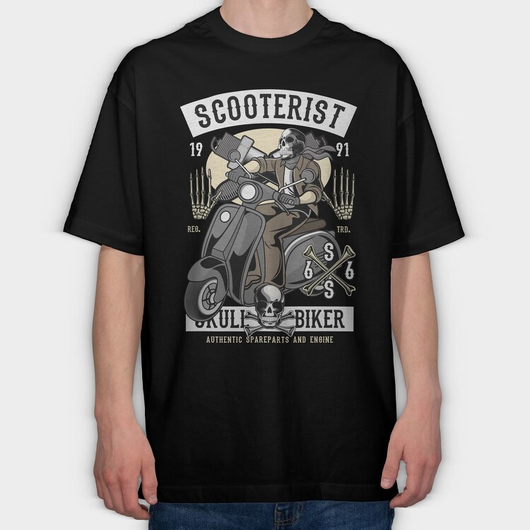 Scooter Biker Skull, Tricou Oversize Barbati (Unisex)