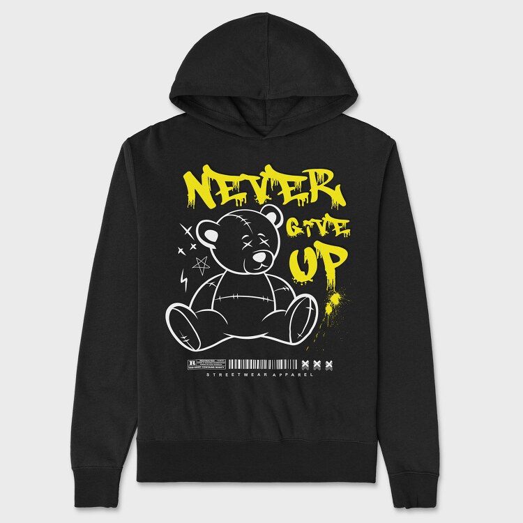 Never Give Up Teddy Bear, Hanorac Oversize Barbati (Unisex)