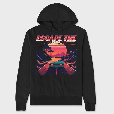 Car on Scenic Road Beautiful Sunset 80S Retro, Hanorac Oversize Barbati (Unisex)