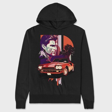 Vintage Car Convertible With Man and Trees, Hanorac Oversize Barbati (Unisex)