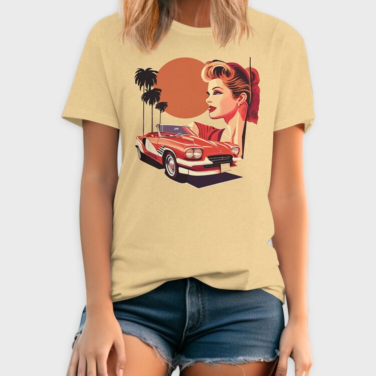 Classic Car Convertible Girl Trees, Tricou Barbati (Unisex)