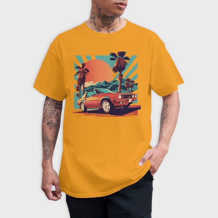 Classic Car Convertible With Scenic, Tricou Barbati (Unisex)