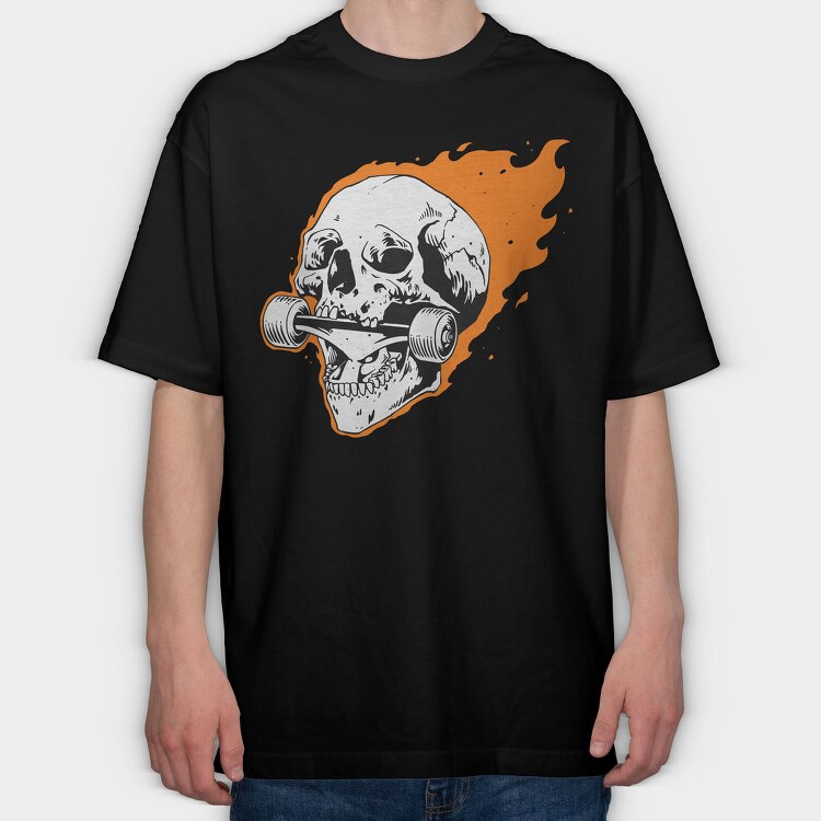 Burning Skull Roller, Tricou Oversize Barbati (Unisex)