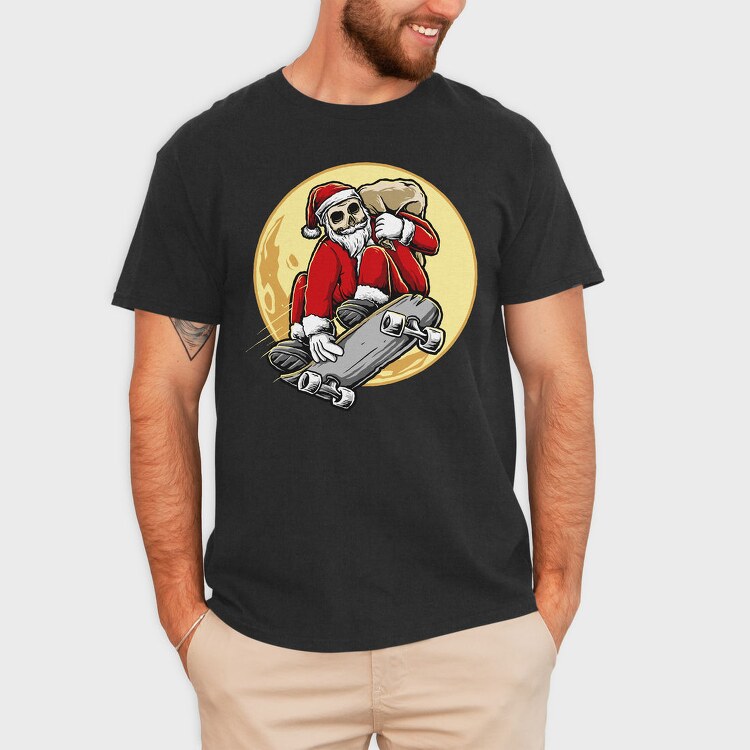 Skateboarding Skull Santa, Tricou Barbati (Unisex)