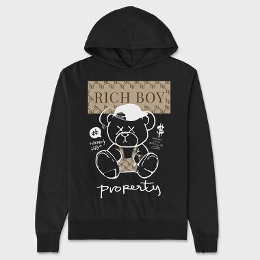 Rich Boy Teddy Bear, Hanorac Oversize Barbati (Unisex)