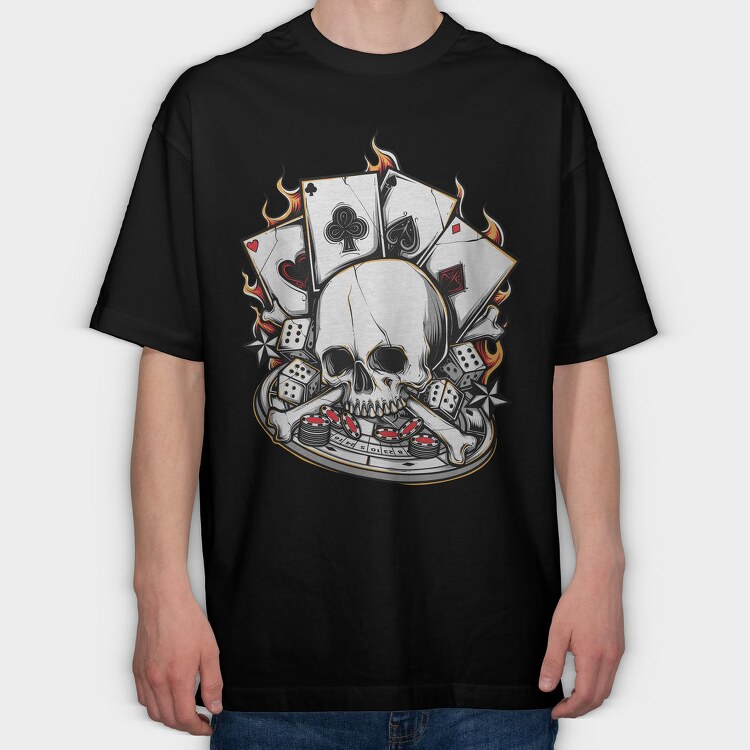 Poker Skull Bones, Tricou Oversize Barbati (Unisex)