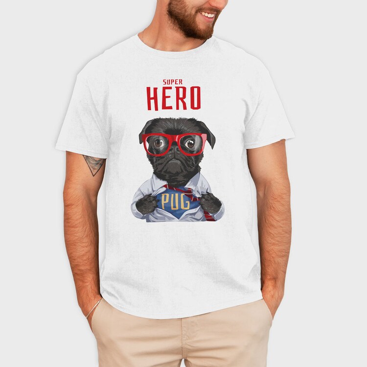 Pug Super Hero, Tricou Barbati (Unisex)