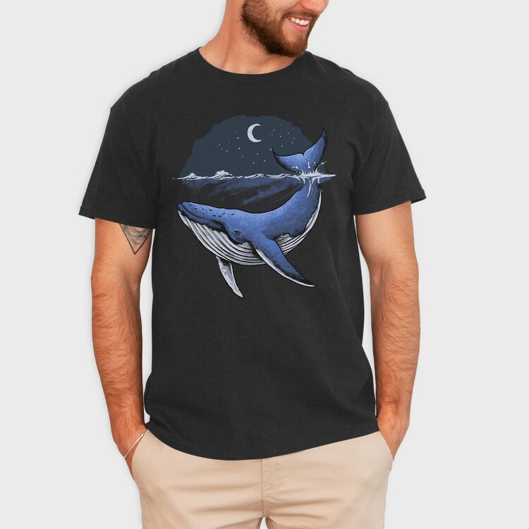 Whale Moon Night, Tricou Barbati (Unisex)