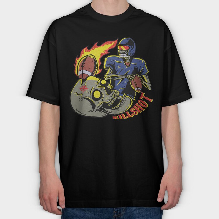 Football Fire Skull, Tricou Oversize Barbati (Unisex)