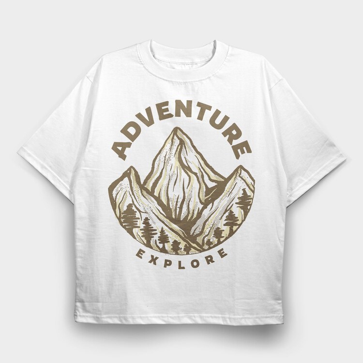 Adventure Explore Mountain, Tricou Oversize Barbati (Unisex)