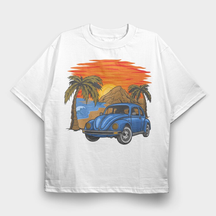 Beetle Beach Sunset, Tricou Oversize Barbati (Unisex)