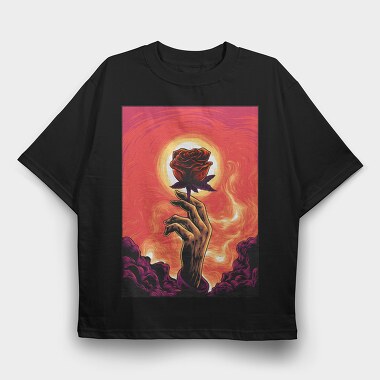 Burning Rose Hand, Tricou Oversize Barbati (Unisex)