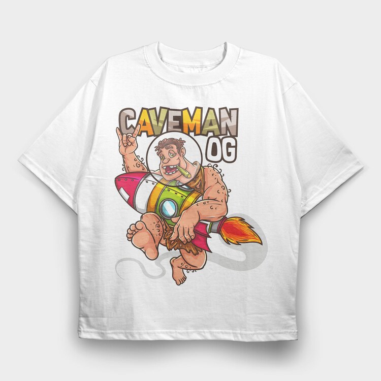 Caveman Rocket Ship, Tricou Oversize Barbati (Unisex)