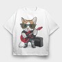 Cat Rockstar, Tricou Oversize Barbati (Unisex)