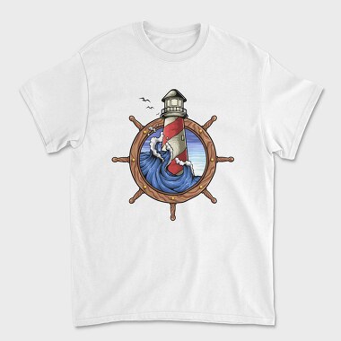 Lighthouse Storm Ship Wheel, Tricou Barbati (Unisex)