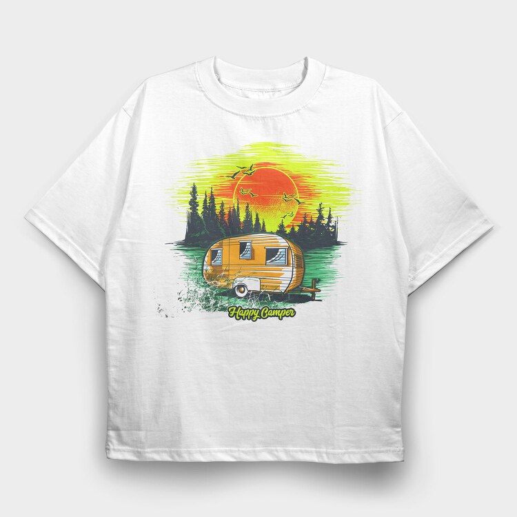 Happy Camper Sunset, Tricou Oversize Barbati (Unisex)